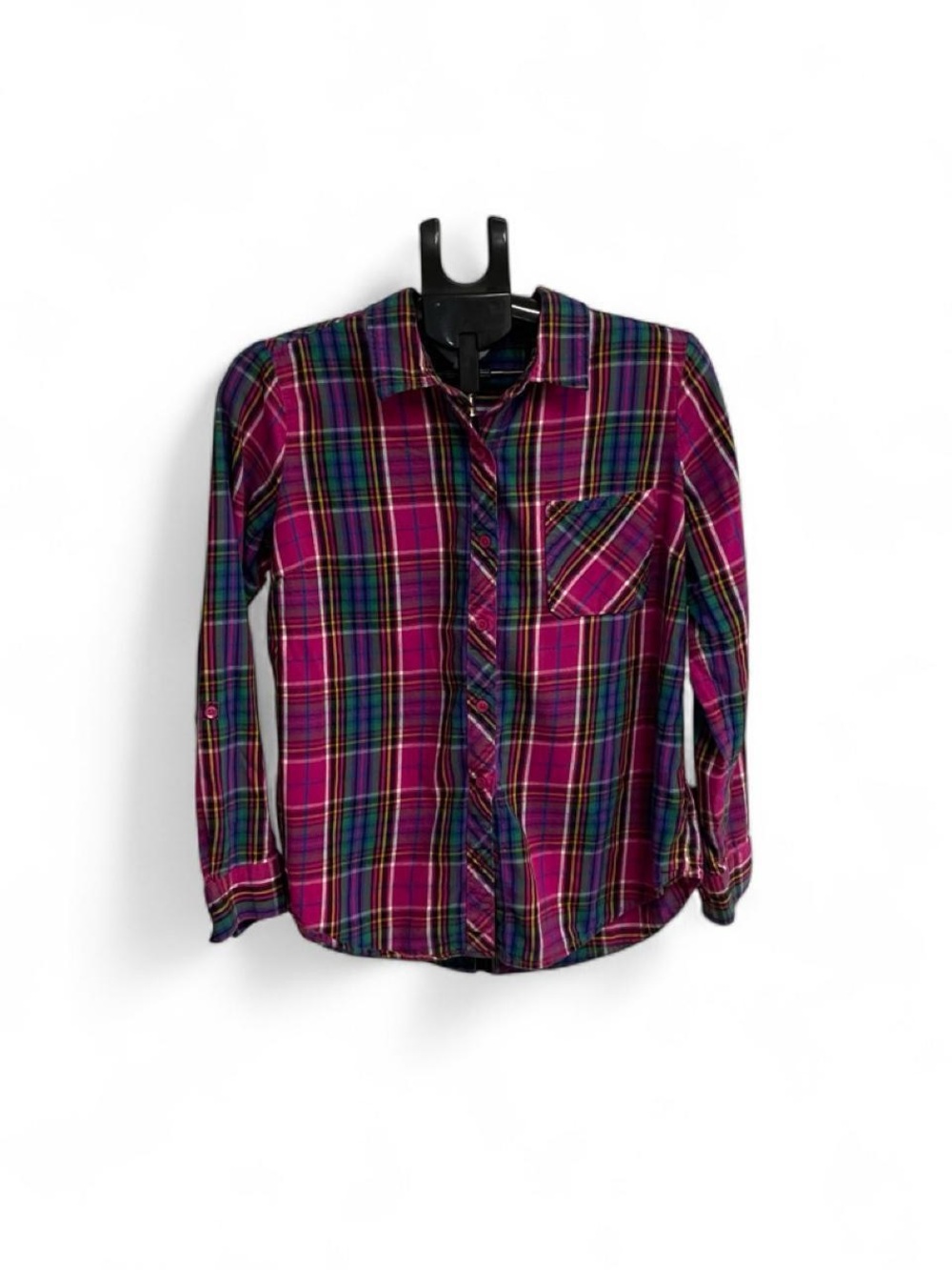 Time and Tru Pink and Blue Plaid Button-Down Shirt